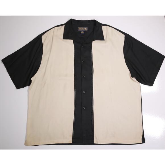 Nat Nast Black Cream Silk Hawaiian Bowling Button-Up Shirt Charlie Sheen XXL - Picture 1 of 6
